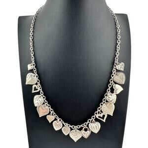 925 Sterling Silver Jacmel Mauritius Heart Charms Trendy Ecclectic 19" Necklace